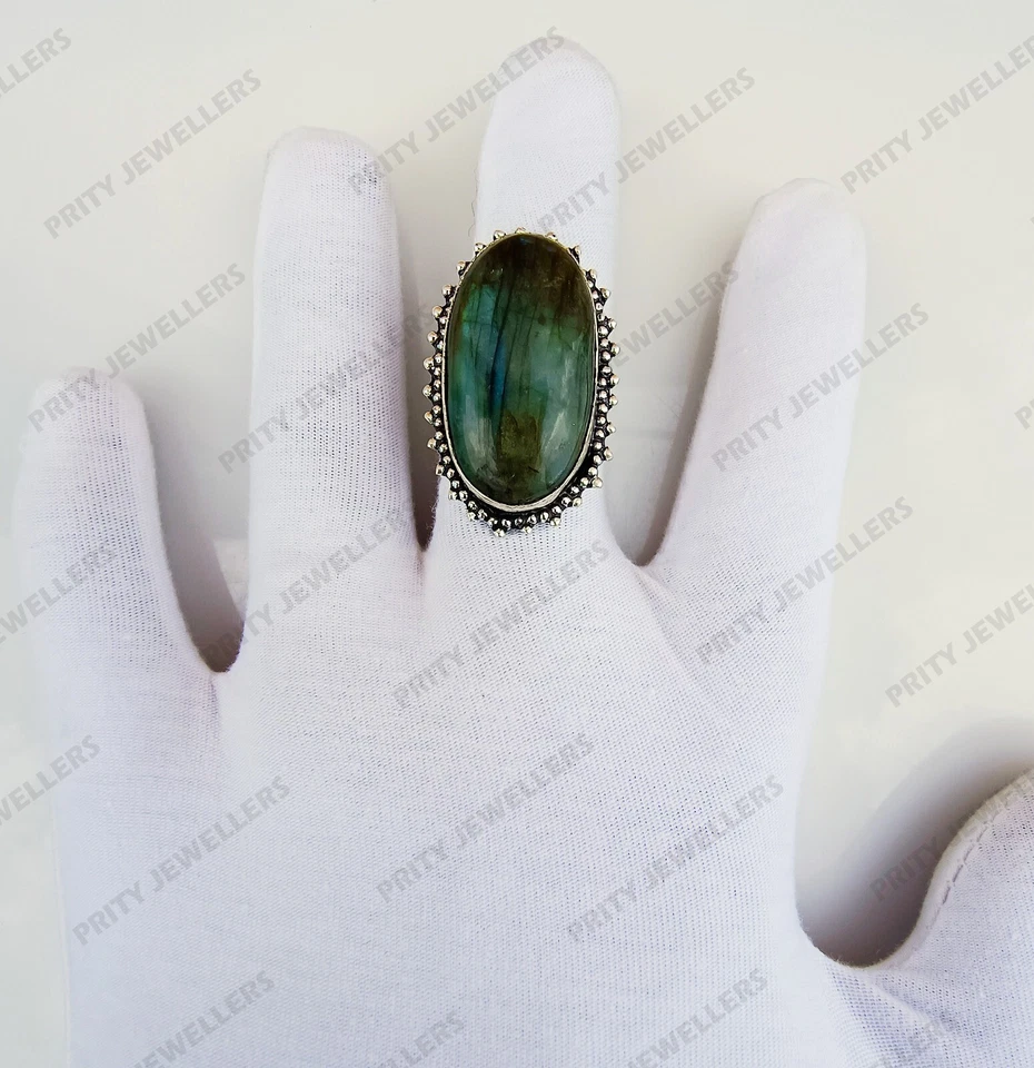 Labradorite Gemstone Ring, 925 Sterling Silver Ring, Antique Handmade Ring - Image 1 of 4