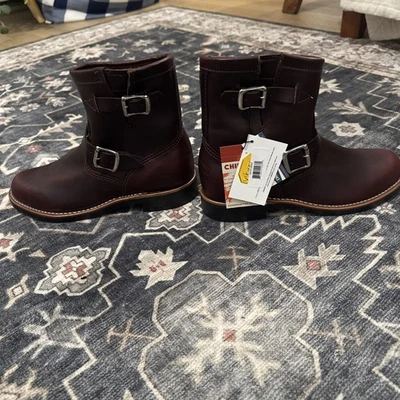 Botas Chippewa Originais Tamanho 9 M Couro Borgonha Artesanal Tornozelo Combate EUA  - Imagem 1 de 4