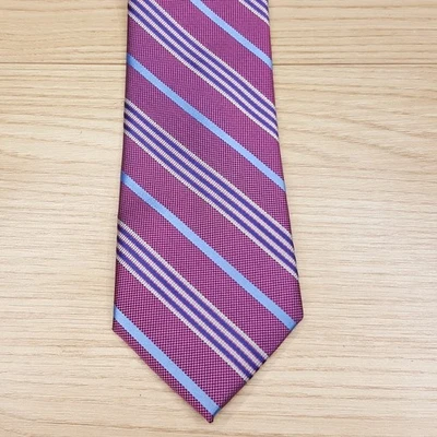 Gravata NAUTICA masculina listra diagonal magenta 100% seda clássica preppy - Imagem 1 de 4
