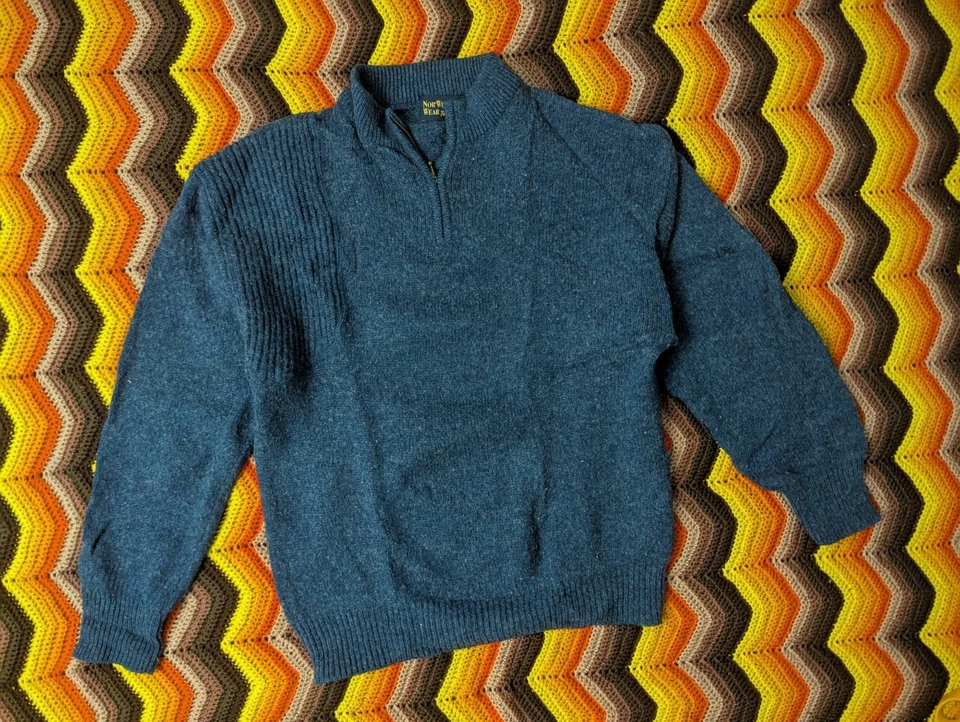 Suéter masculino pequeno pendleton NorWester Wear mistura de lã quarto de zíper azul S h105 - Imagem 1 de 4