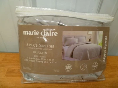 New (Washed not Used) Grey Marie Claire Paris Full/Queen 3pc Duvet Cover Set - Image 1 of 4