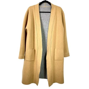 Medium Reversible Coat Camel Brown Grey Overcoat Jacket Neutral Long Pockets EUC - Picture 1 of 5
