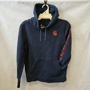 Carhartt Size M 8-10 Navy Faded, Relaxed Fit Hoodie Jumper Arm And Chest Logo - Bild 1 von 6
