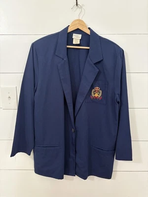 Bobbie Brooks Blazer Womens Large 16/18 Navy Blue Crest Patch Single Button - Image 1 of 4