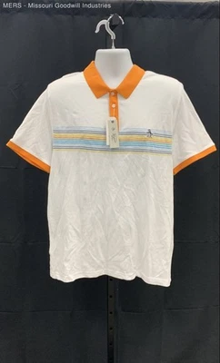 Penguin Mens White Multi Striped Short Sleeve Polo Shirt - Size XL - Image 1 of 4
