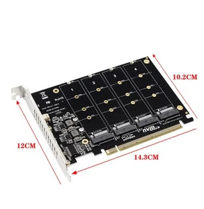 NEW Adapter Card 4 Port M.2 NVMe SSD to PCIE X16 M Key Hard Drive Expansion - Picture 1 of 2