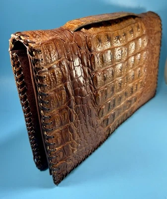 Estuche de documentos hecho a mano vintage de cuero de reptil genuino años 50-60 Foto 1 de 4