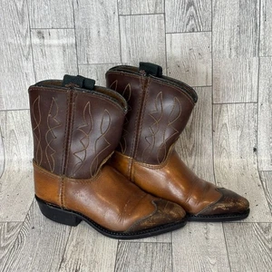 Jungen Kleinkind 10 braune Leder Cowboystiefel Western Nähte Zehenkappe zweifarbig - Bild 1 von 9