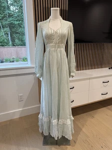Vintage 70er Gunne Sax hellblau Langarm Prärie Maxi Schnürkleid 11 - Bild 1 von 17