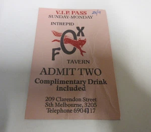 Intrepid Fox Tavern - Hotel Nightclub Signed VIP Pass - South Melbourne - 1980s - Picture 1 of 6