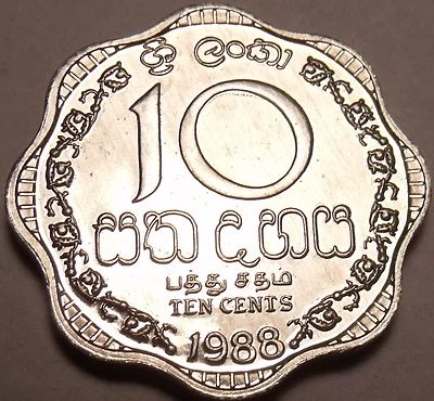 Gem Unc Sri Lanka 1988 10 Cents~Last Year Ever Minted~Scalloped~Free Shipping - Image 1 of 2