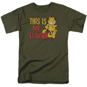 Garfield Leaving T Shirt Mens Licensed Cat Jim Davis Comic Tee Military Green - Picture 1 of 2