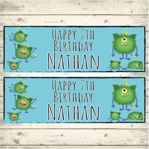 2 PERSONALISED GREEN MONSTER DESIGN 1 BIRTHDAY PARTY BANNERS - ANY NAME & AGE - Picture 1 of 1