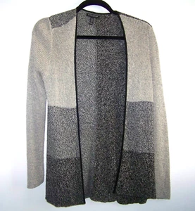 Eileen Fisher Sweater Women Petite M Black Gray Linen/Wool Colorblock Cardigan - Picture 1 of 6