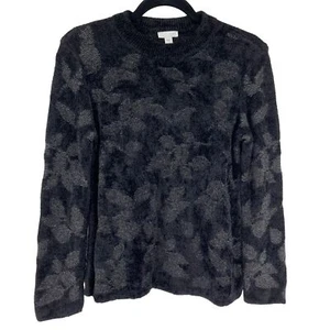 J. Jill Textured Leaf Pattern Crewneck Sweater Black Soft Women Small - Picture 1 of 7