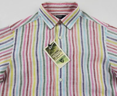 Men's DANIEL CREMIEUX White Colors Striped Linen Shirt L Large NWT NEW $79 - Image 1 of 4
