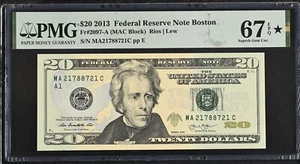 2013 $20 Federal Reserve Note Fr-2097-A Boston PMG67 Superb Gem EPQ* - Picture 1 of 2