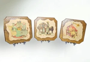 Norman Rockwell Vintage Wall Decor Wooden Plaques 5.75"x5.75" Square Lot Of 3 - Picture 1 of 10