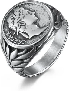 Vintage Roman Caesar Rings Stainless Steel Statement Thumb Middle Knuckle Finger - Picture 1 of 4
