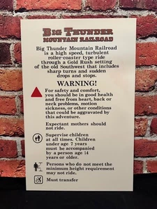Disney Big Thunder Mountain Railroad Warning and Description sign prop - Picture 1 of 2