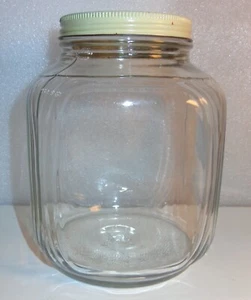 BIG 6-3/4" SQUARE VINTAGE GLASS CANDY COOKIE PICKLE JAR REFRIGERATOR METAL LID - Picture 1 of 7