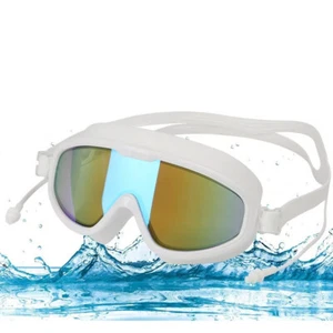 Waterproof Swimming Goggles UV Anti-Fog Swim Glasses w/Earplus White Men & Women - Picture 1 of 5