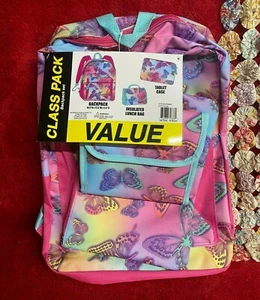 NWT Girls 3 Pc Butterfly Theme Backpack Insulated Lunch Sack & Tablet Case Set - Picture 1 of 7