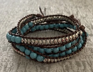 "Nuevo brazalete envolvente de muñeca turquesa, marrón y plata tonos boho 33 1/2""" - Imagen 1 de 2