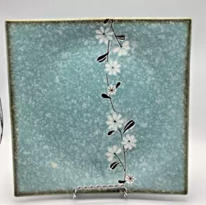 Piatto quadrato vintage ICHIHARA fiori di ciliegio blu acqua Giappone, 9,25" - Foto 1 di 5