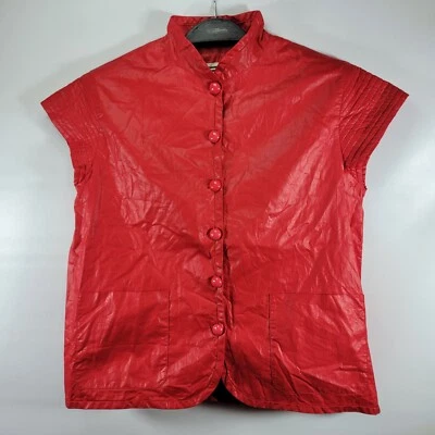 RARO VINTAGE AÑOS 70 VALENTINO ROJO NAILON BRILLANTE BLUSA TOP BOTONES BAQUELITA Talla 6 Foto 1 de 4