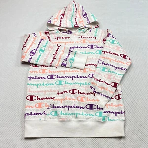 Champion Girls Sweatshirt sz L Multicolor Logo Striped Hooded Pullover Pocket - Picture 1 of 12