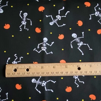 1.2 YD Vintage Skeleton Toss Halloween Fabric Cotton - Image 1 of 4
