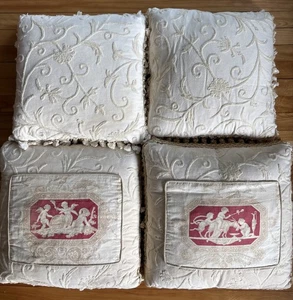 Luxury Throw Pillows Off White Embroidered Tassel Fringe Set Of 4 - Picture 1 of 7