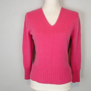 Vtg Ann Taylor V-Neck Sweater Women’s sz m Pink 100% Cashmere Soft 2 Ply Preppy - Picture 1 of 15