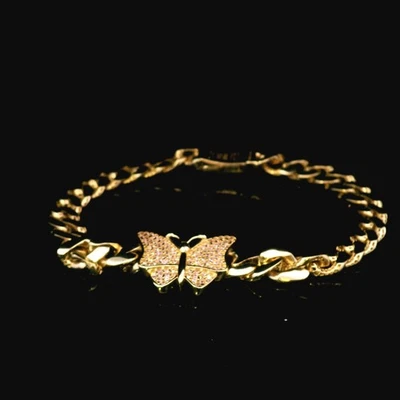 "Pulsera de circonita cúbica mariposa de oro amarillo de 14 quilates - 7,5"" - 11,978 g (7,70 DWT)" Foto 1 de 4