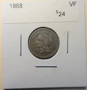 1868 Nickel Three Cent Piece, VF - Picture 1 of 9