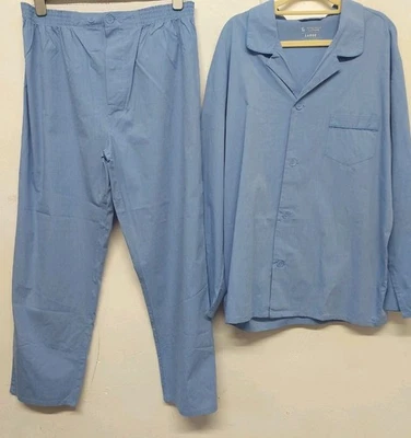 mens pj set Trousers Shirt Long Sleeve Cotton Blue - Image 1 of 4