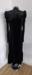 Feather & Bone velvet maxi dress size M UK 12 black steampunk tiered long sleeve - Picture 1 of 10