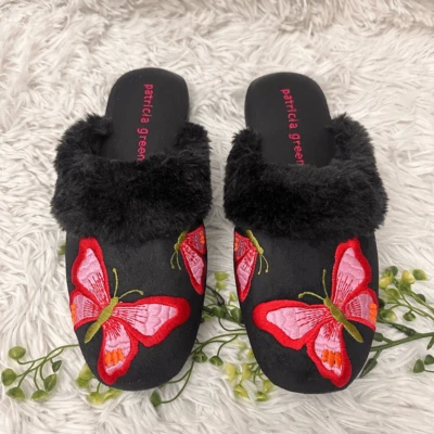 Zapatillas Patricia Verde Mariposa Bordadas Terciopelo Toboganes Cómodas Acolchadas Talla 7 Foto 1 de 4
