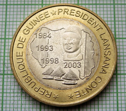 GUINEA 2003 6000 Francs CFA / 4 Africa, PRESIDENT LANSANA CONTE BI-MET UNC TOKEN Cover