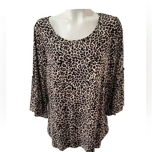 Apt 9 animal print tunic top blouse size L belle sleeves scoop neck brown black - Picture 1 of 5