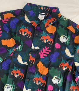 NUOVO Disney Parks La Sirenetta Camp Camicia M Bottone Manica Corta Cotone - Foto 1 di 10