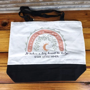 Canvas Tote Bag With Zipper. “It Takes A Big Heart To Help Shape Little Minds” - Picture 1 of 6