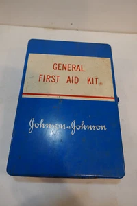 Kit de caja de metal con bisagras de primeros auxilios Johnson & Johnson de colección con contenido hecho en EE. UU. - Imagen 1 de 10