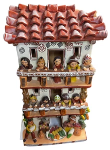 Pottery Handmade Peruvian Folk Art House with Native Folks DH-1800 - Picture 1 of 9