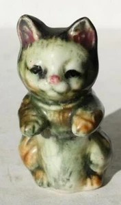 Cat Figurine Sitting Up Multi Color Pottery Ceramic Hand Painted Unmarked Figure - Picture 1 of 1