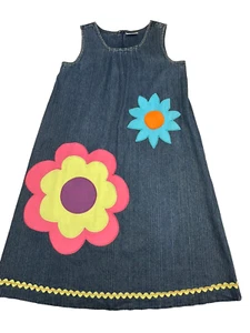 Hanna Andersson denim jumper with appliqué flowers & leggings 100% cotton sz 160 - Picture 1 of 13