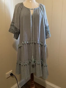 LINEN LUX SIZE 14 DUSTY BLUE SMOCK DRESS LINED - Picture 1 of 5