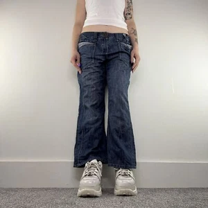 Y2K vintage slouchy baggy jeans faded denim mid rise two tone utility cargo - Picture 1 of 7