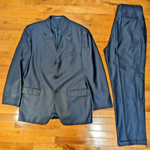 Jones New York Men's 42 Blazer 34x32 Pants Silk Wool Blue Pinstripe 2 Piece Suit
